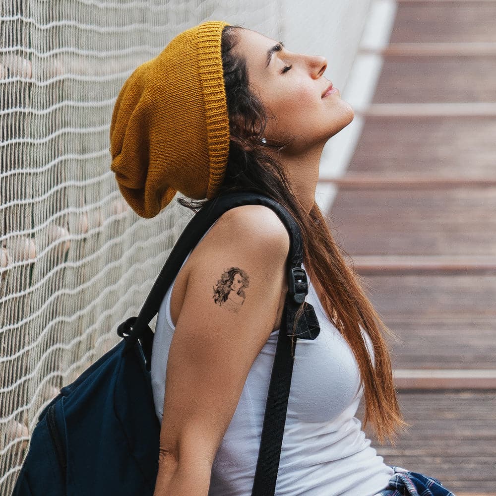 Flowing Locks and Flowers Temporary Tattoo